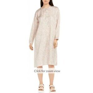 Eileen Fisher Prism Print Silk/Organic Cotton Long Sleeve Brown Dress NEW [jb]